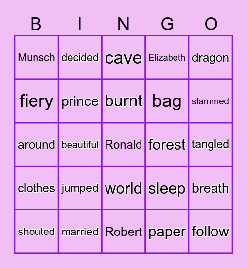 The Paper Bag Princess Bingo Card