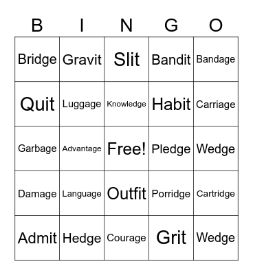 Spelling Bingo Card