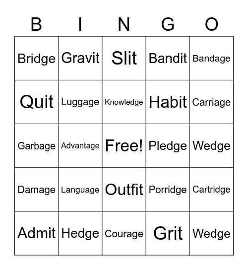 Spelling Bingo Card