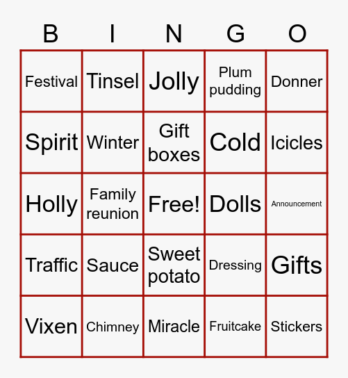 OHS Holiday Bing Bingo Card