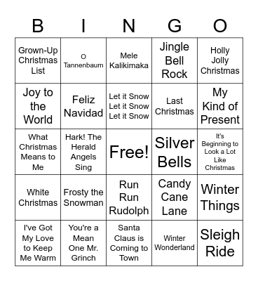 Christmas Music Bingo Card