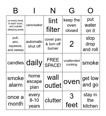 Fire Safety Bingo Card