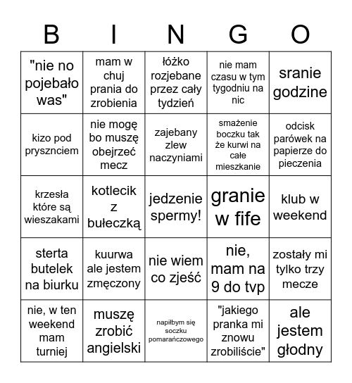 Bingo Spermojada Bingo Card