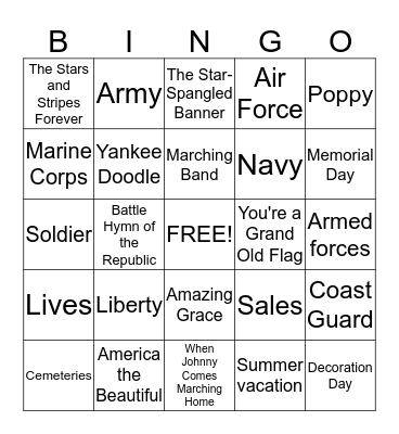 Memorial Day Bingo Card