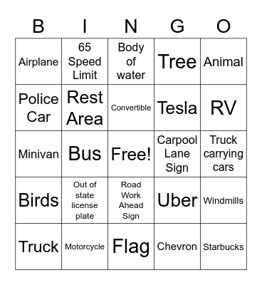 Car Bingo Card
