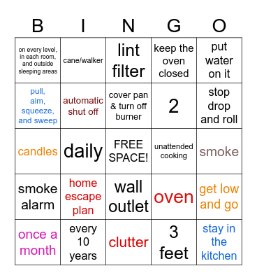 Fire Safety Bingo Card