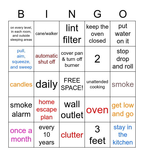 Fire Safety Bingo Card