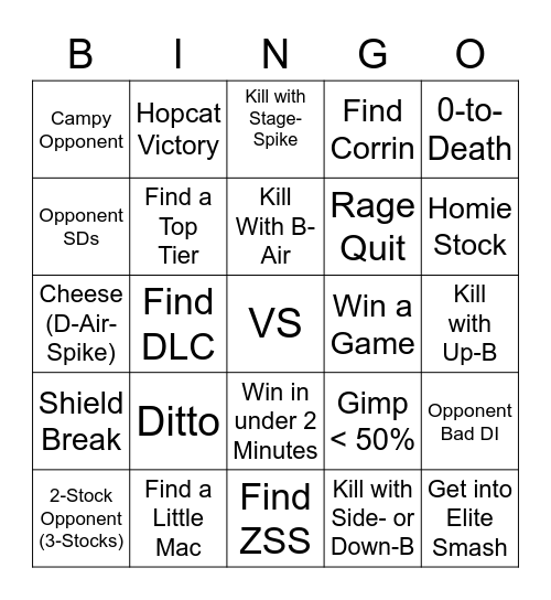 Smash Online Bingo VS Bingo Card