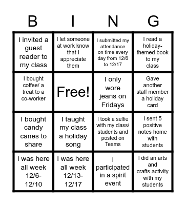 Cleveland Elementary Staff BINGO! Bingo Card