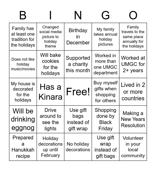 Jingle and Mingle Bingo Card