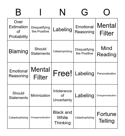 Cognitive Distortions Bingo Card