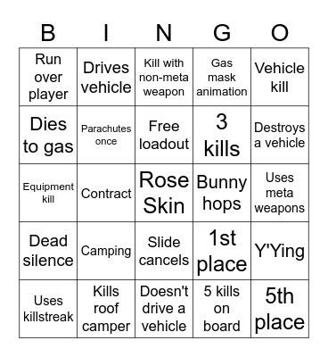 Warzone spectate bingo Card