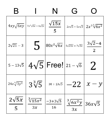 Algebra 2: 5.1-5.3 Review Bingo Card