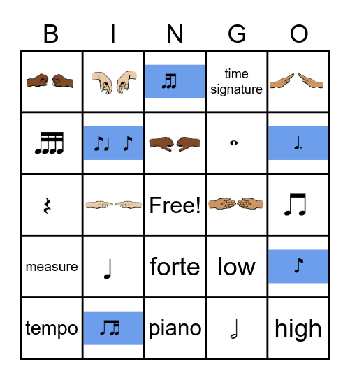 5th Grade Music Big Bingo Card