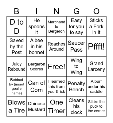 Hockey Bingo Card