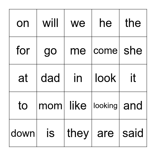 SIGHT WORDS Bingo Card