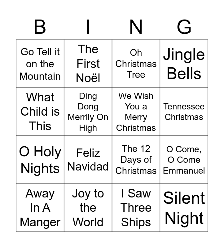 Christmas Song Bingo! Bingo Card