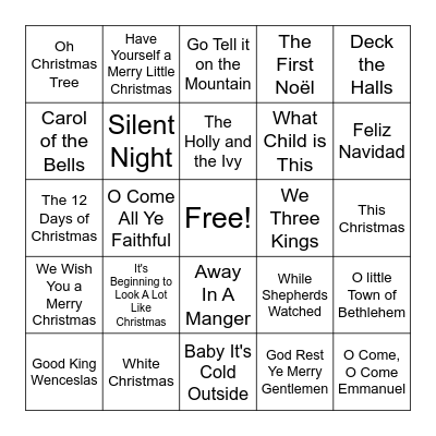 Christmas Song Bingo Card