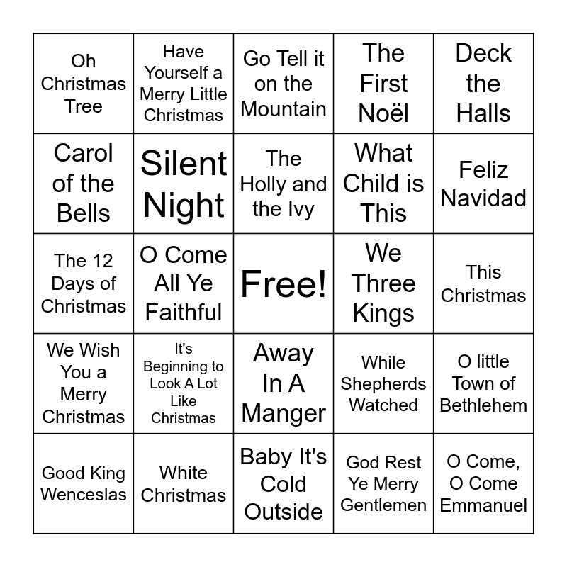 Christmas Song Bingo Card