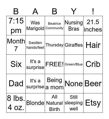 Baby Henk! Bingo Card