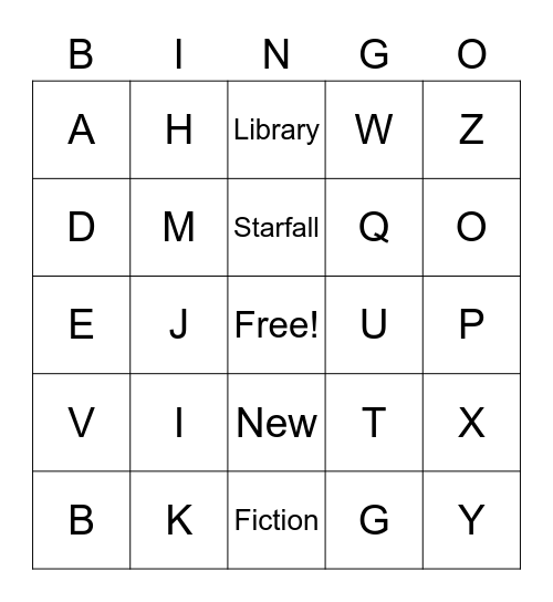 Library ABC 2 Bingo Card