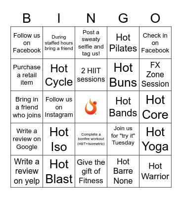 The Gift of Fitness Bingo Card