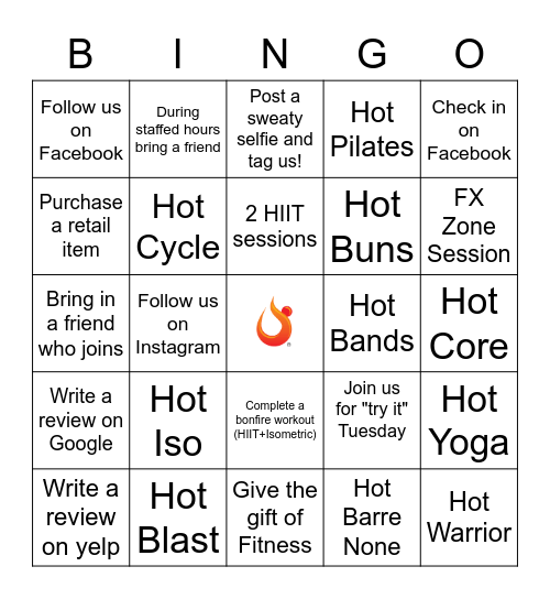 The Gift of Fitness Bingo Card