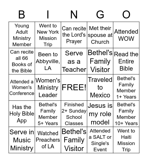 Women's Ministry - Ladies Night Out!  Bingo Card
