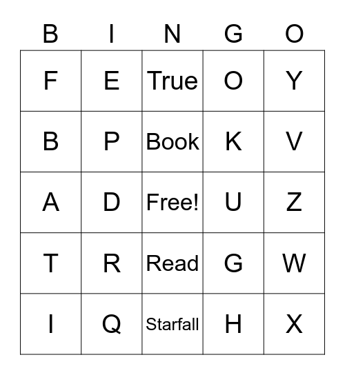 Library ABC Bingo Card