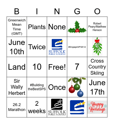 SPS North Pole Bingo Card