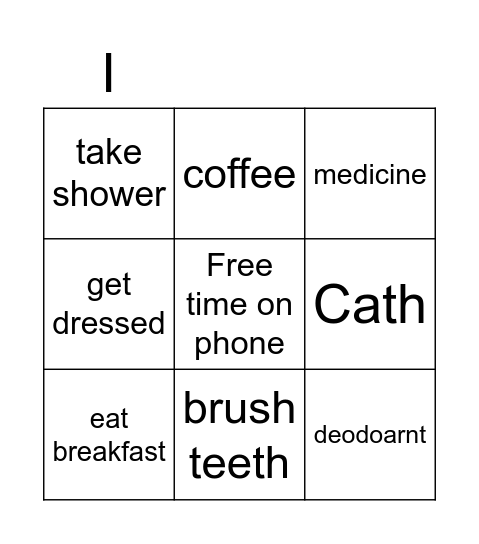 Monday morning/ afternoon/ evening/ Free time Bingo Card