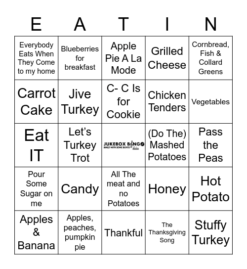 Jukebox Bingo 112921 Eating Bingo Card