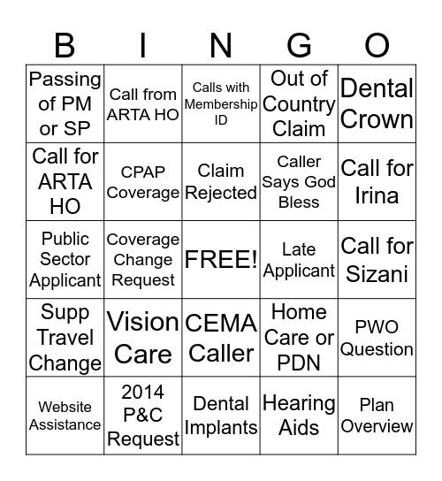 Untitled Bingo Card