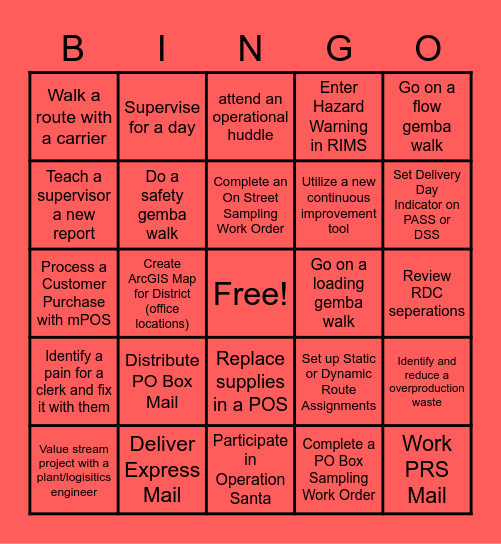 Peak Bingo Week 1 Bingo Card