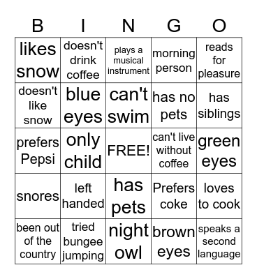 Ice Breaker Bingo Card