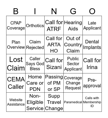 ARTA Telephone Bingo Card