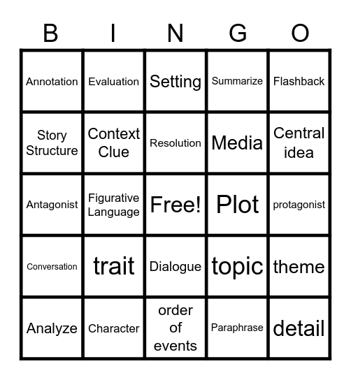 Vocabulary Bingo Card