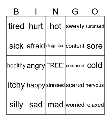 Jacob's Feelings  Bingo Card