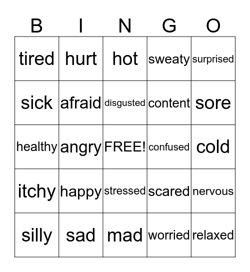 Jacob's Feelings  Bingo Card