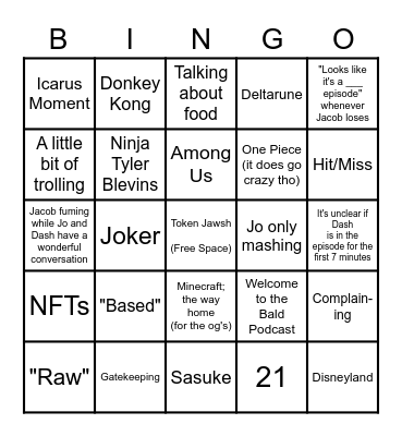 Alpharad Deluxe Wooooooo! Bingo Card