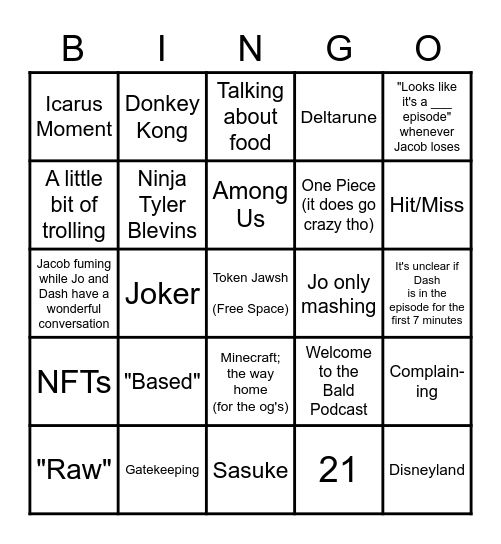 Alpharad Deluxe Wooooooo! Bingo Card