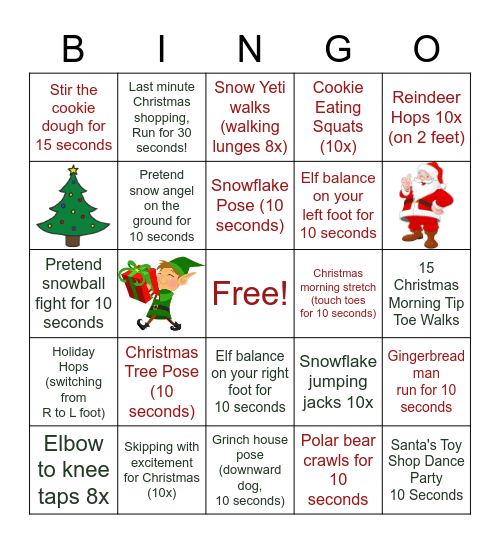 CHRISTMAS REINDEER BOOTCAMP Bingo Card