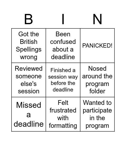 Designer Bingo Card