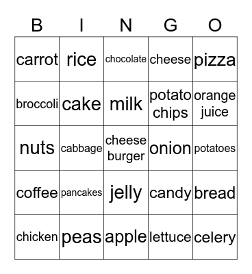 Restaurant Words Bingo Card