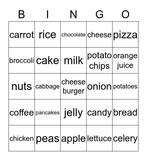 Restaurant Words Bingo Card