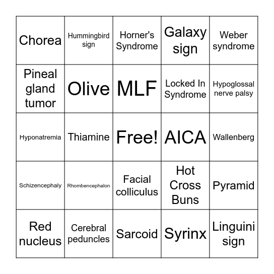 Brainstem Bingo Card