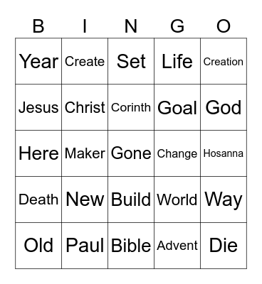 Sermon Bingo: 2 Corintians 5:16-17 Bingo Card