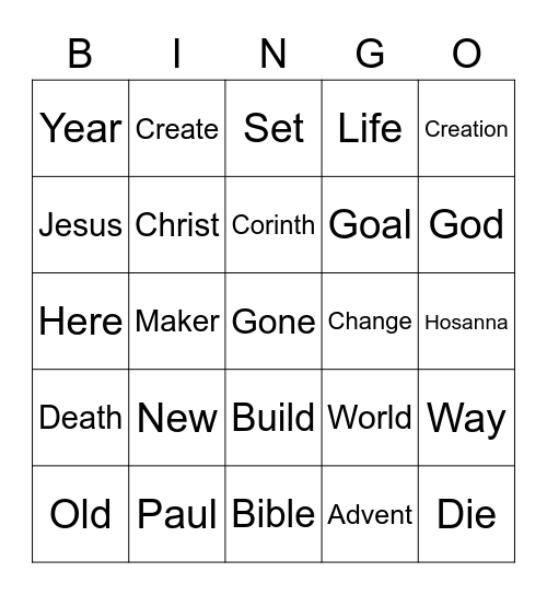 Sermon Bingo: 2 Corintians 5:16-17 Bingo Card