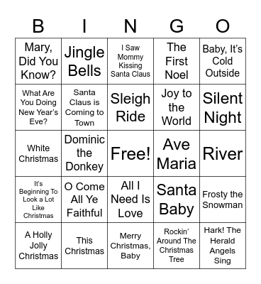 Christmas Music Bingo!! Bingo Card