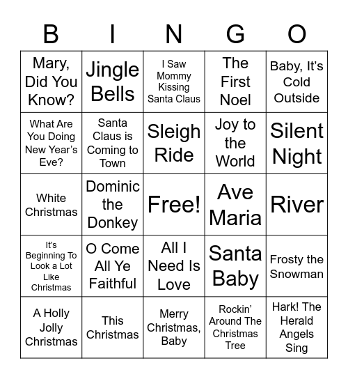 Christmas Music Bingo!! Bingo Card